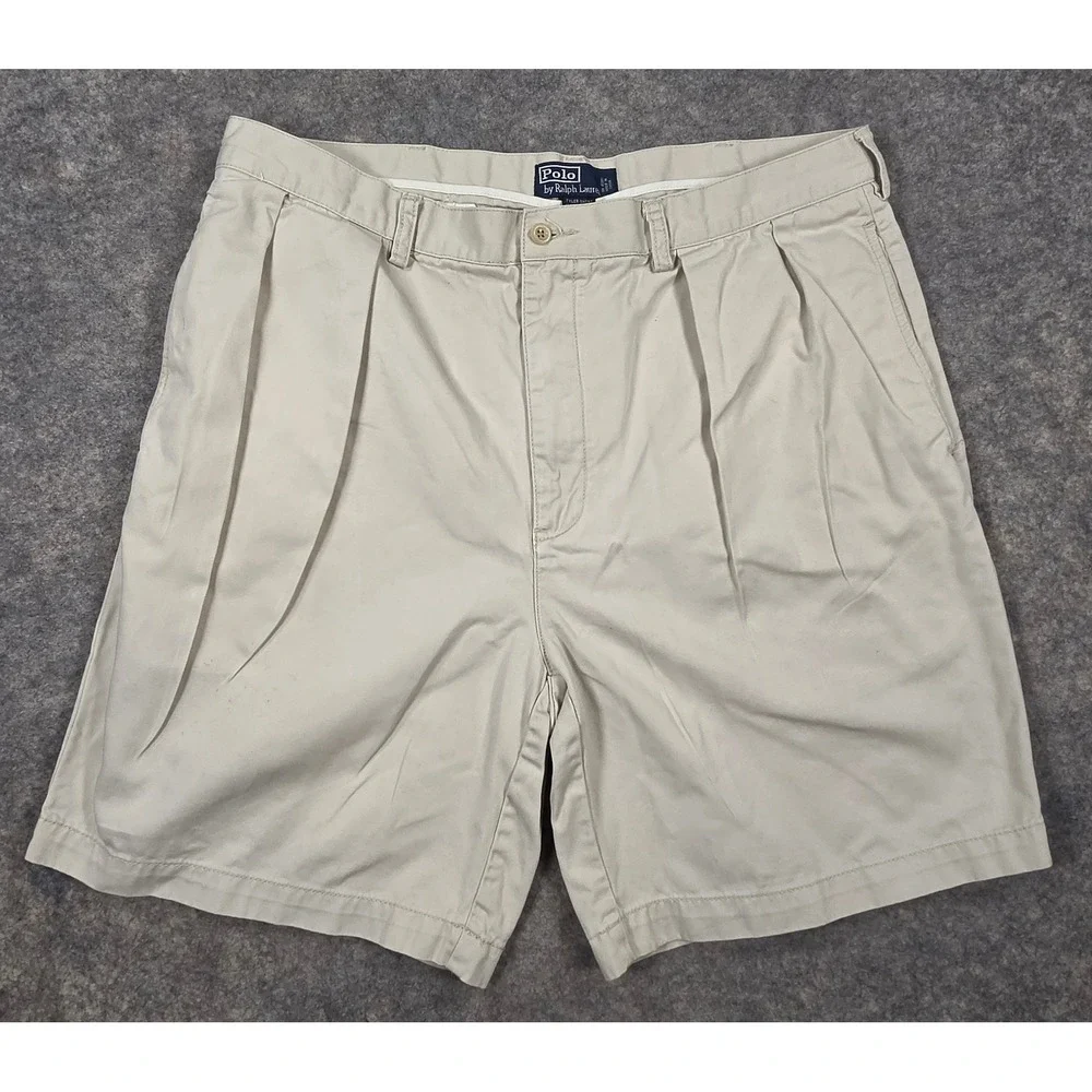 Polo Ralph Lauren Tyler Short Mens 38 Khaki Double Pleated Cotton Chino
